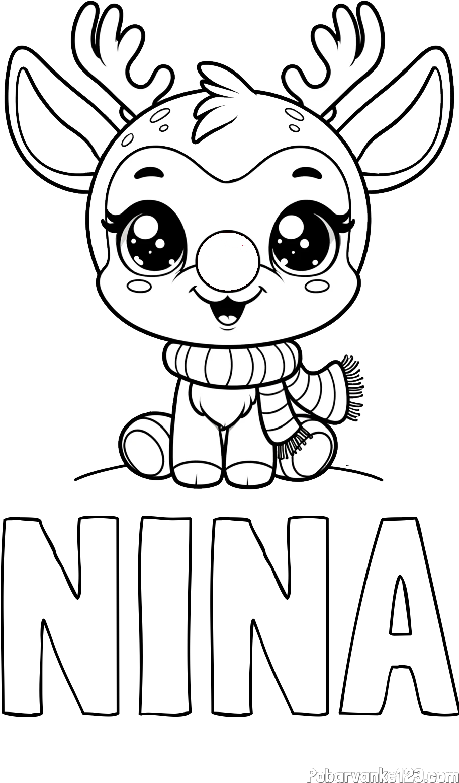 Pobarvanka imena NINA in otroška pobarvanka jelenčka Rudolfa s šalom okoli vratu