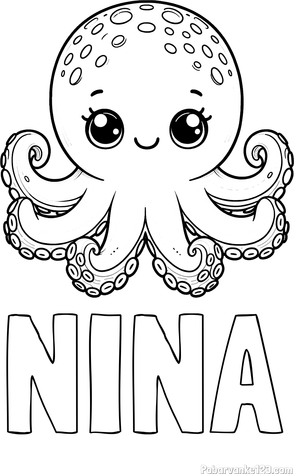 Pobarvanka imena NINA in otroška pobarvanka ljubke hobotnice