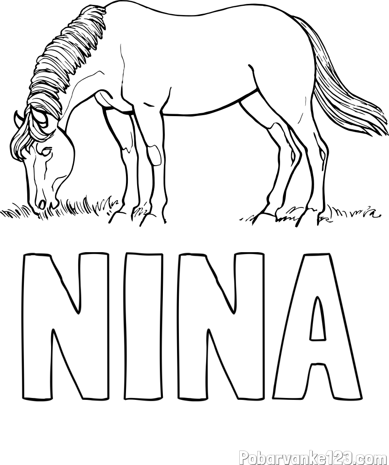 Pobarvanka imena NINA in pobarvanka konja med pašo