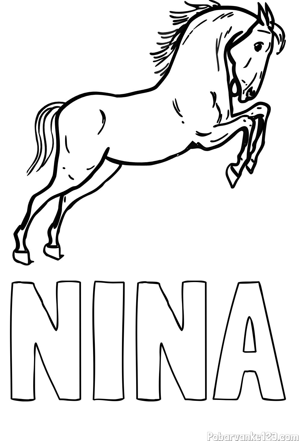 Pobarvanka imena NINA in pobarvanka konja v skoku