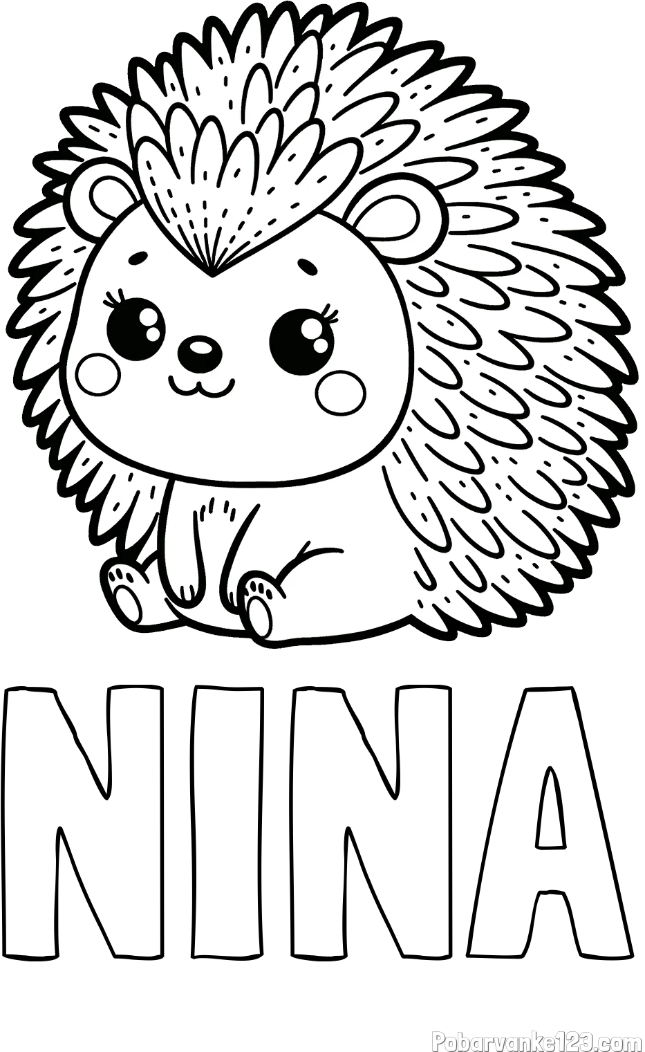 Pobarvanka imena NINA in pobarvanka nasmejanega ježka