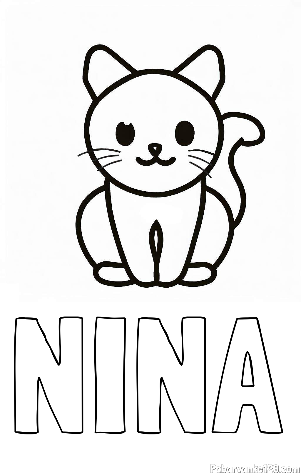 Pobarvanka imena NINA in pobarvanka prikupne mucke