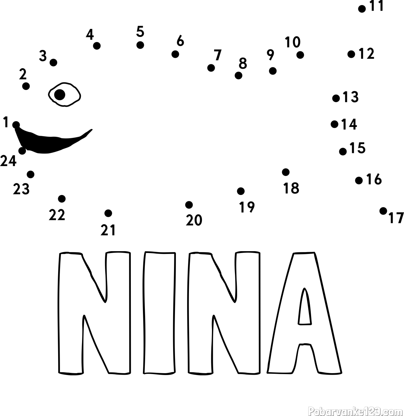 Pobarvanka imena NINA in pobarvanka ribe - poveži številke