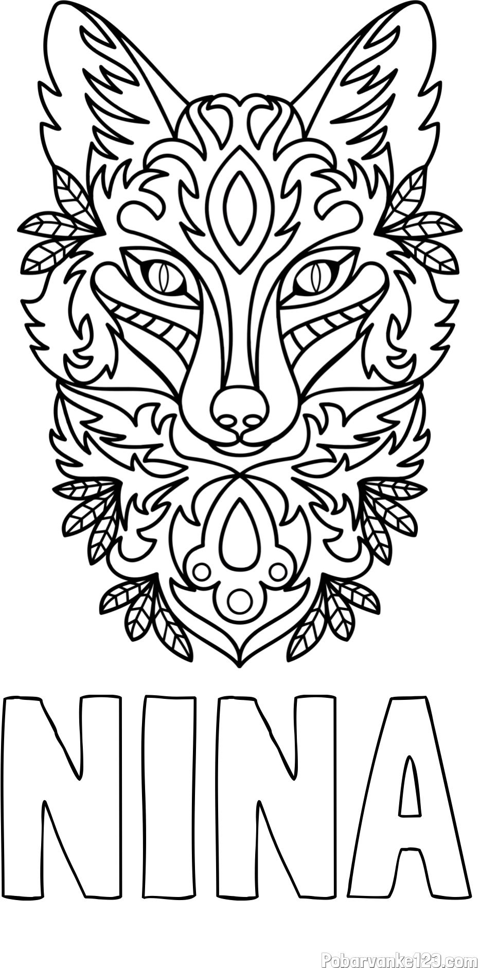Pobarvanka imena NINA in pobarvanka volka - mandale