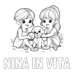 Online izdelana pobarvanka - Pobarvanka imena NINA IN VITA in pobarvanka prijateljic s kužkom