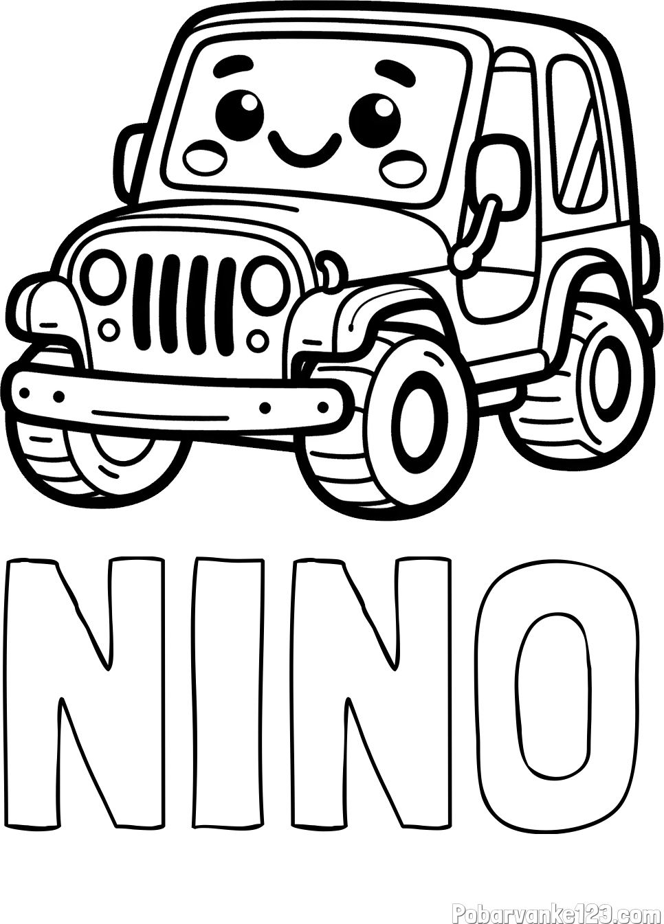 Pobarvanka imena NINO in otroška pobarvanka ljubkega džipa