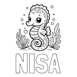 Online izdelana pobarvanka - Pobarvanka imena NISA in pobarvanka morskega konjička