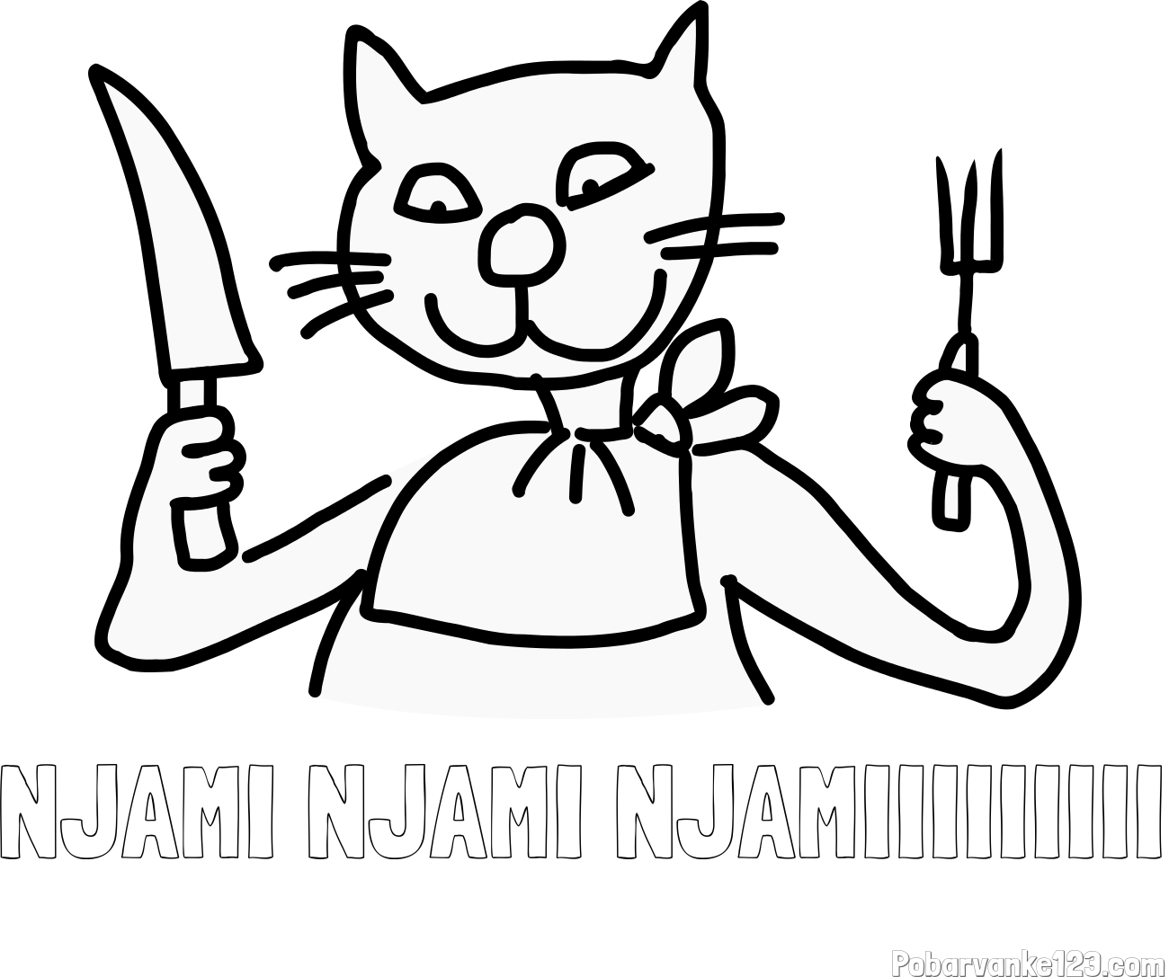 Pobarvanka imena NJAMI NJAMI NJAMIIIIIIIII in pobarvanka mačke pri kosilu