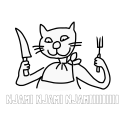 Online izdelana pobarvanka - Pobarvanka imena NJAMI NJAMI NJAMIIIIIIIII in pobarvanka mačke pri kosilu