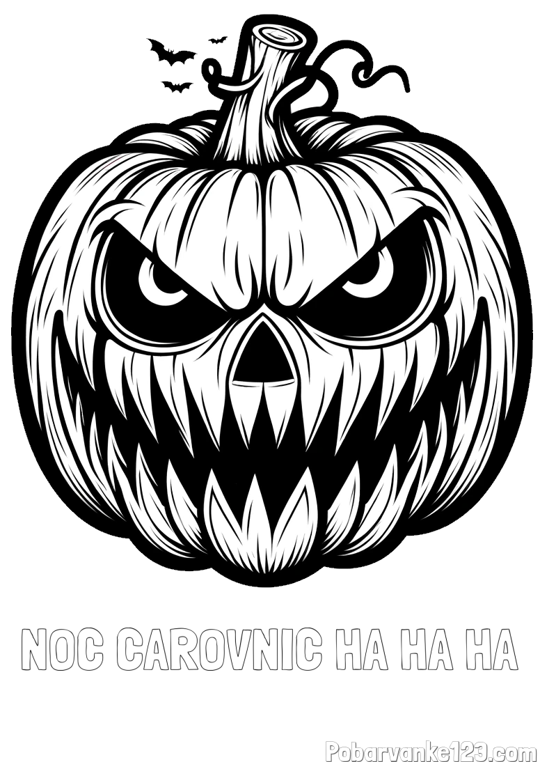 Pobarvanka imena NOČ ČAROVNIC HA HA HA in pobarvanka zlobne buče za noč čarovnic