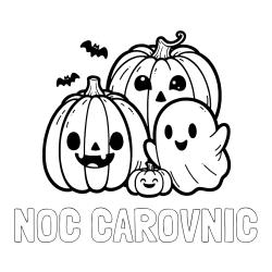 Online izdelana pobarvanka - Pobarvanka imena NOČ ČAROVNIC in pobarvanka duhca in buč za noč čarovnic