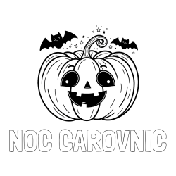 Online izdelana pobarvanka - Pobarvanka imena NOČ ČAROVNIC in pobarvanka nasmejane buče ter dveh netopirjev za noč čarovnic