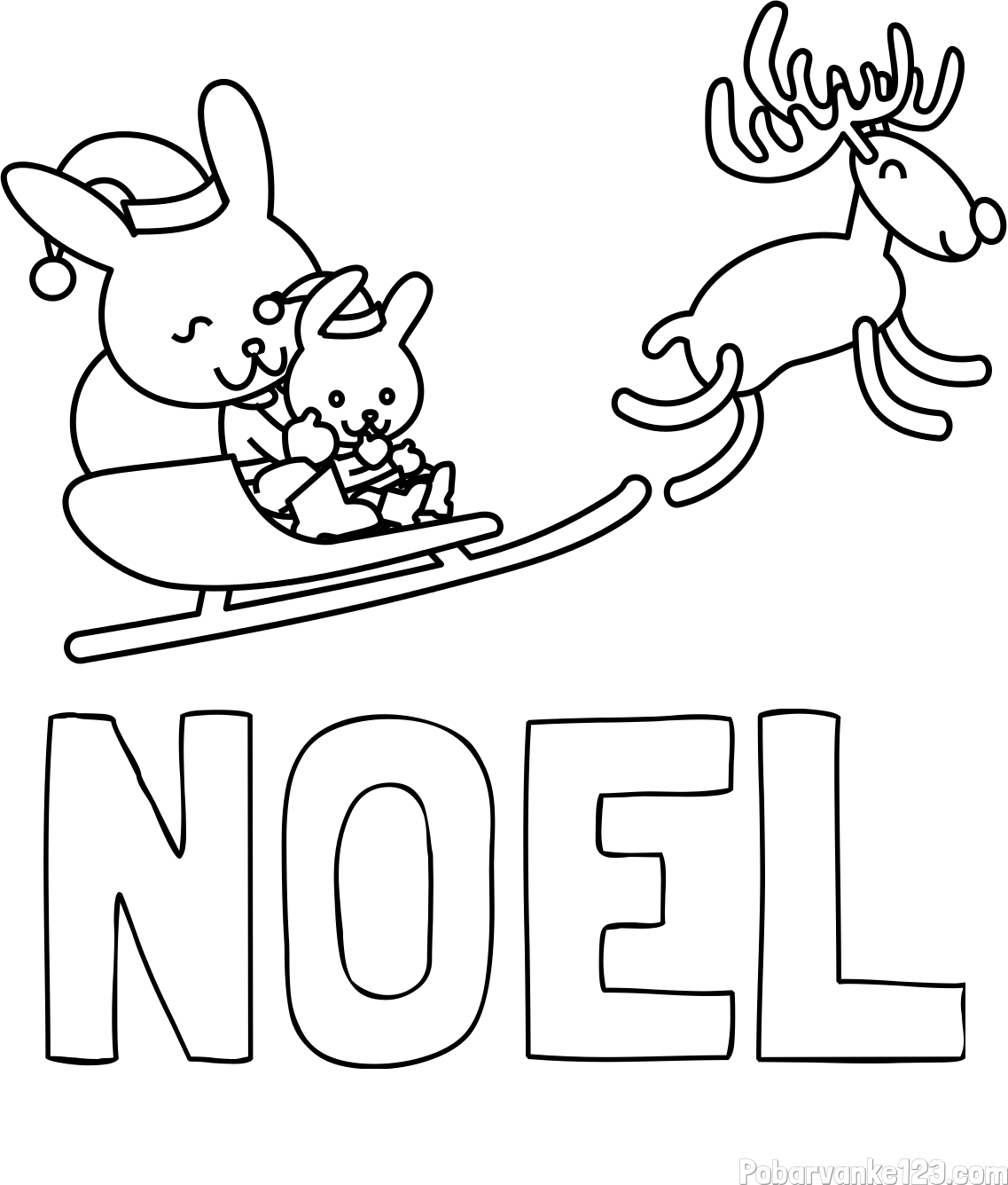 Pobarvanka imena NOEL in božične sani