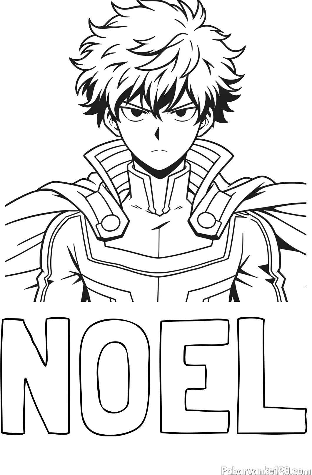 Pobarvanka imena NOEL in pobarvanka junaka v anime slogu