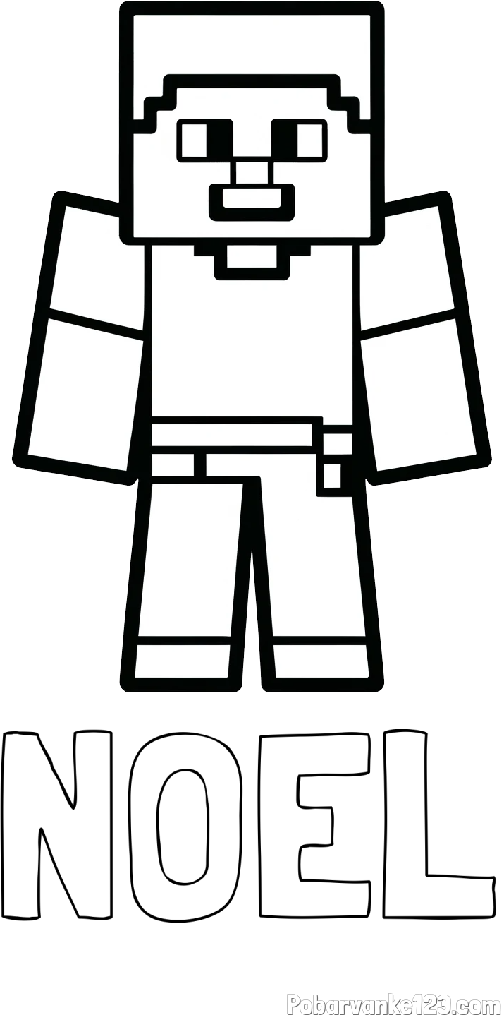 Pobarvanka imena NOEL in pobarvanka Minecraft figurice
