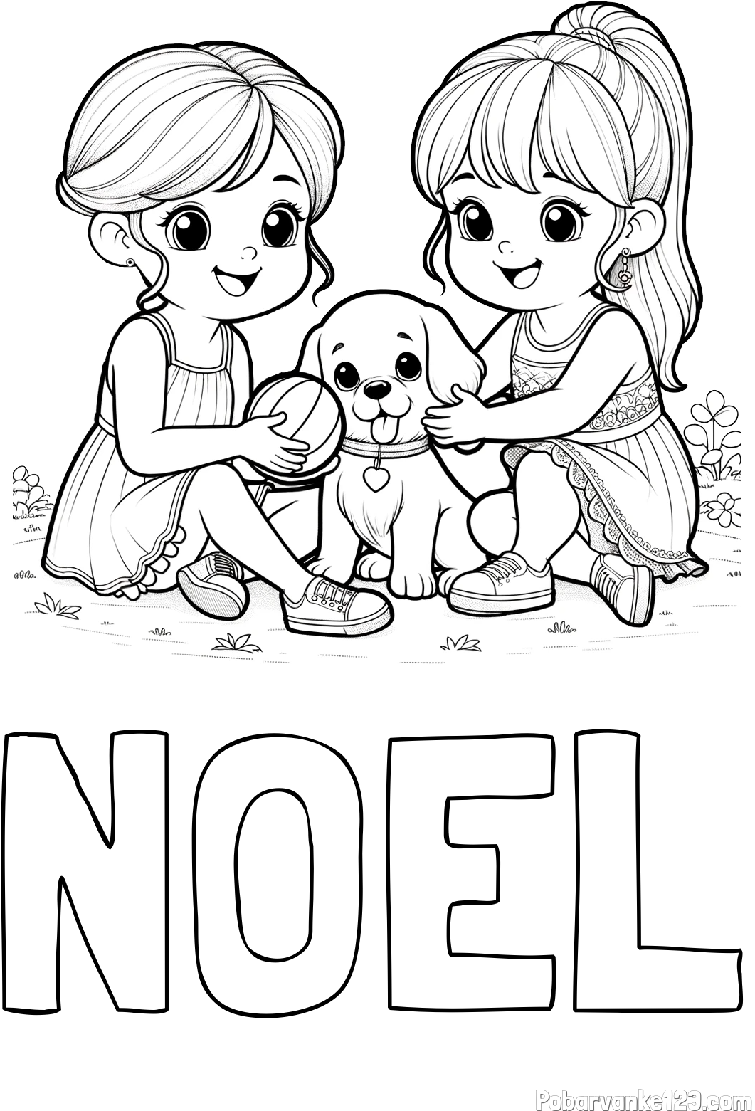Pobarvanka imena NOEL in pobarvanka prijateljic s kužkom