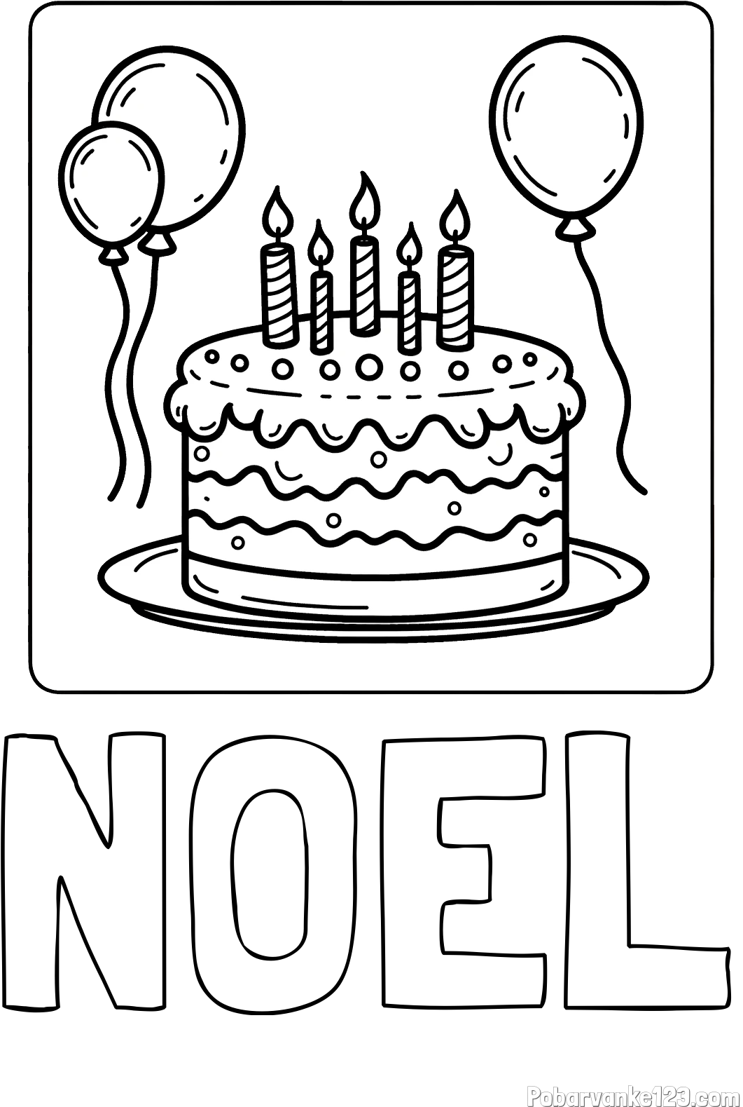 Pobarvanka imena NOEL in pobarvanka torte za 5. rojstni dan