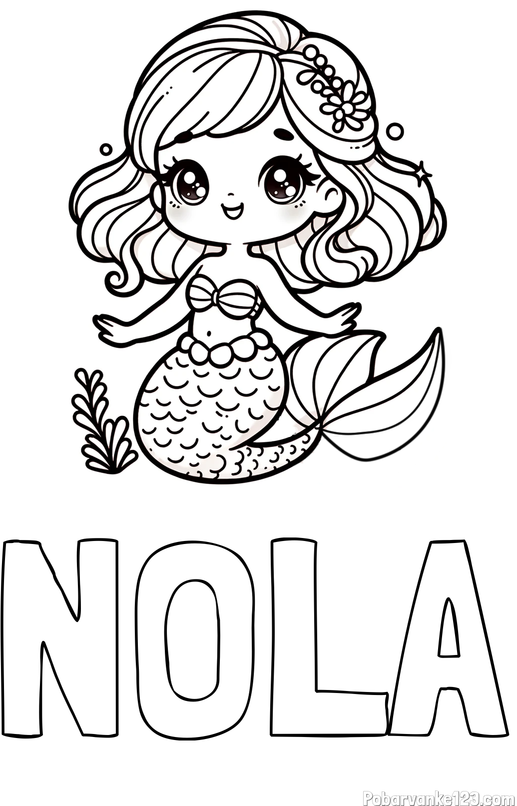 Pobarvanka imena NOLA in pobarvanka simpatične morske deklice