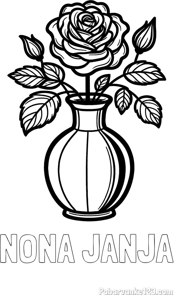 Pobarvanka imena NONA JANJA in pobarvanka čudovite vrtnice v vazi