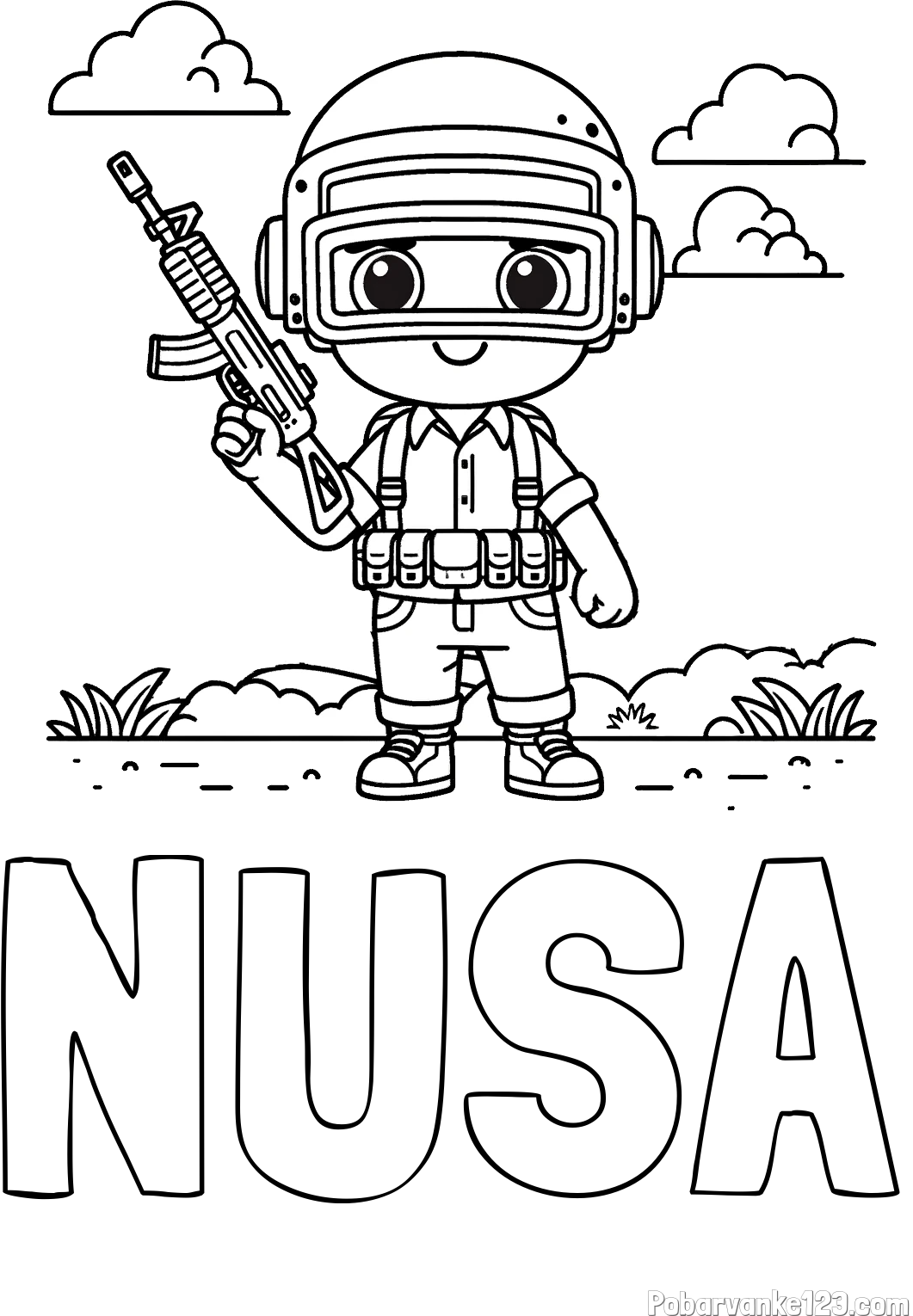 Pobarvanka imena NUŠA in lepa otroška PUBG pobarvanka