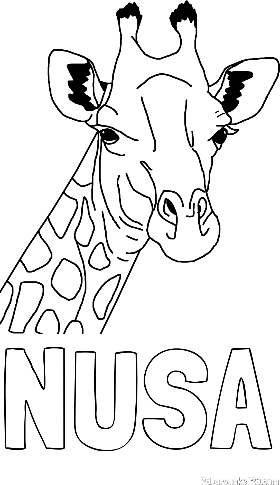 Pobarvanka imena NUSA in lepa pobarvanka žirafje glave