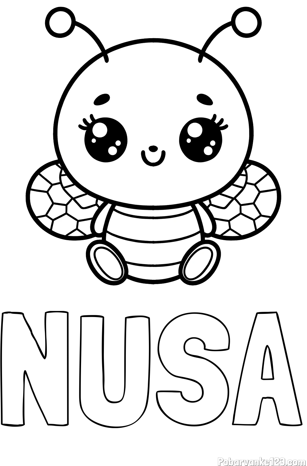 Pobarvanka imena NUŠA in otroška pobarvanka ljubke čebele