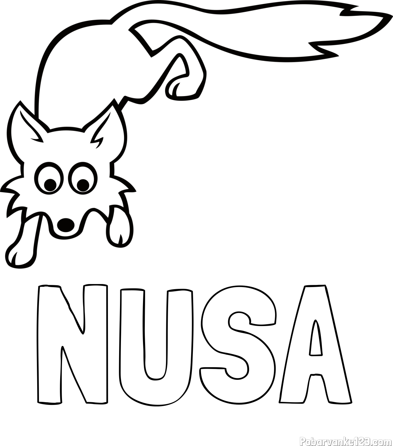 Pobarvanka imena NUŠA in otroška pobarvanka ljubke lisičke