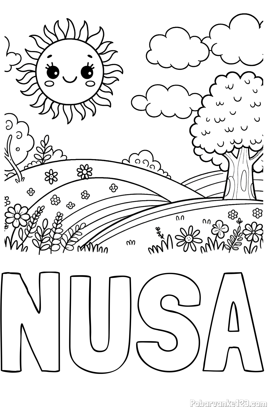 Pobarvanka imena NUŠA in otroška pobarvanka narave