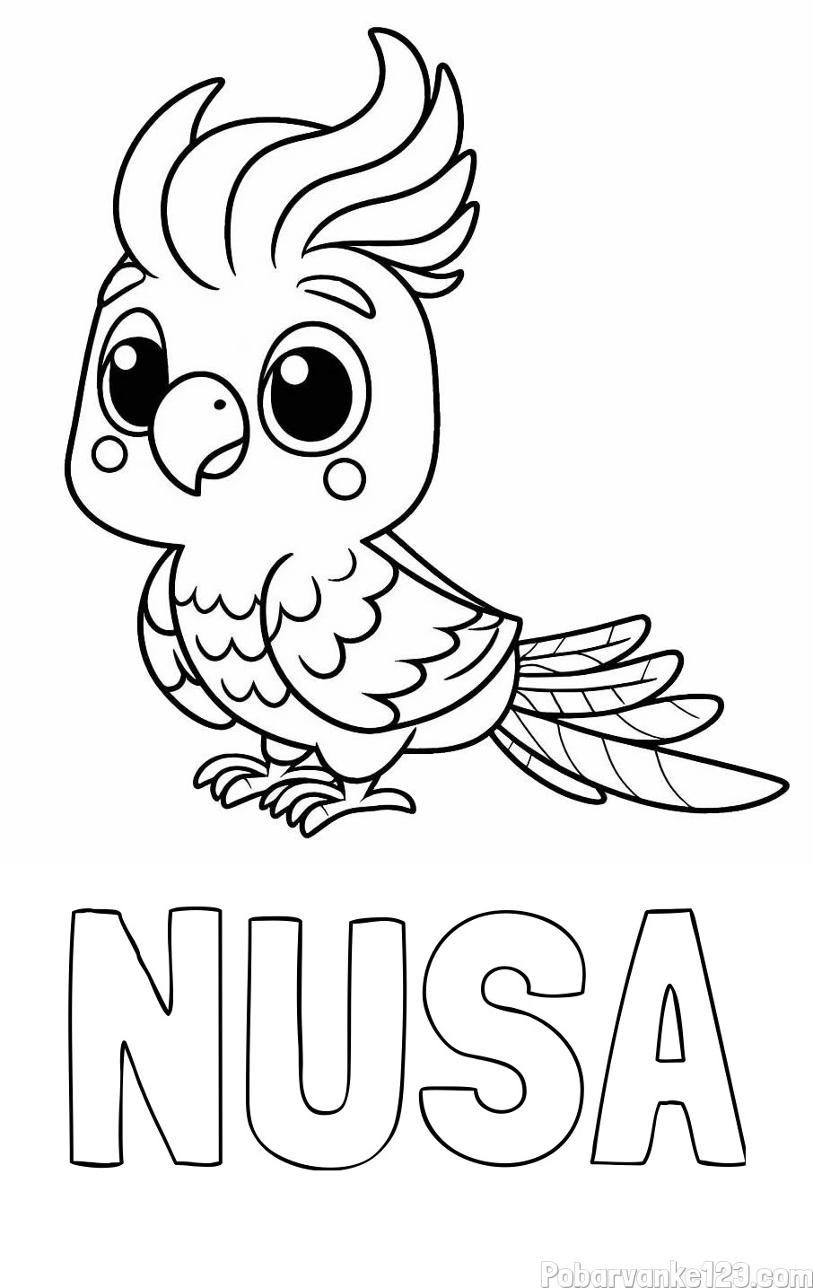 Pobarvanka imena NUŠA in papige