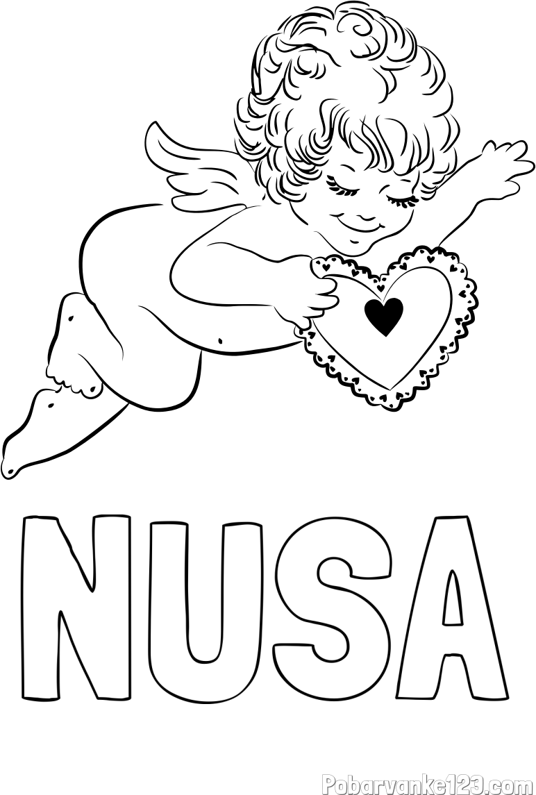Pobarvanka imena NUŠA in pobarvanka angela s srčkom