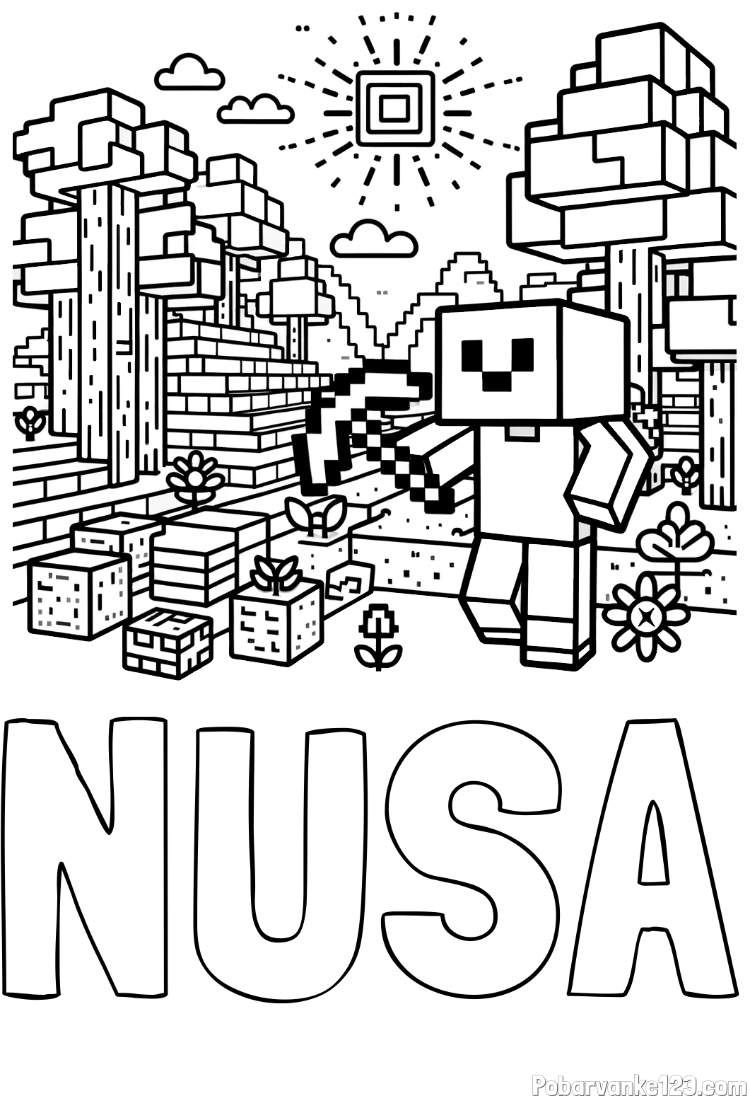 Pobarvanka imena NUŠA in pobarvanka Minecraft sveta