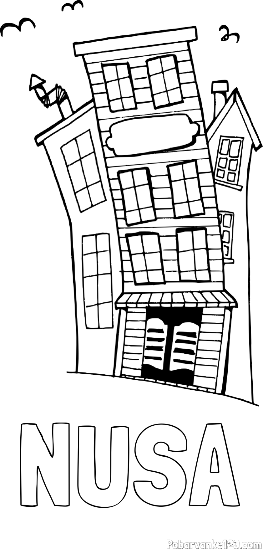 Pobarvanka imena NUŠA in pobarvanka pravljične hiše