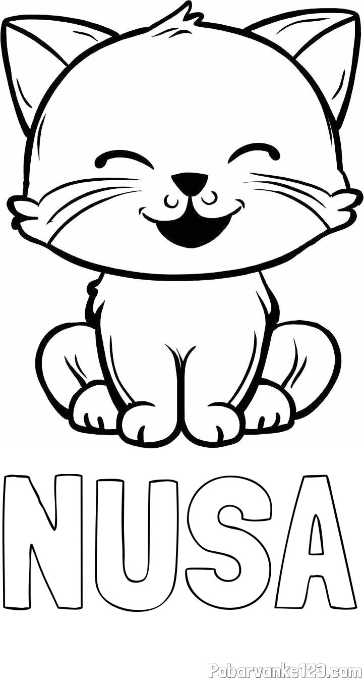 Pobarvanka imena NUŠA in pobarvanka prikupne mačke
