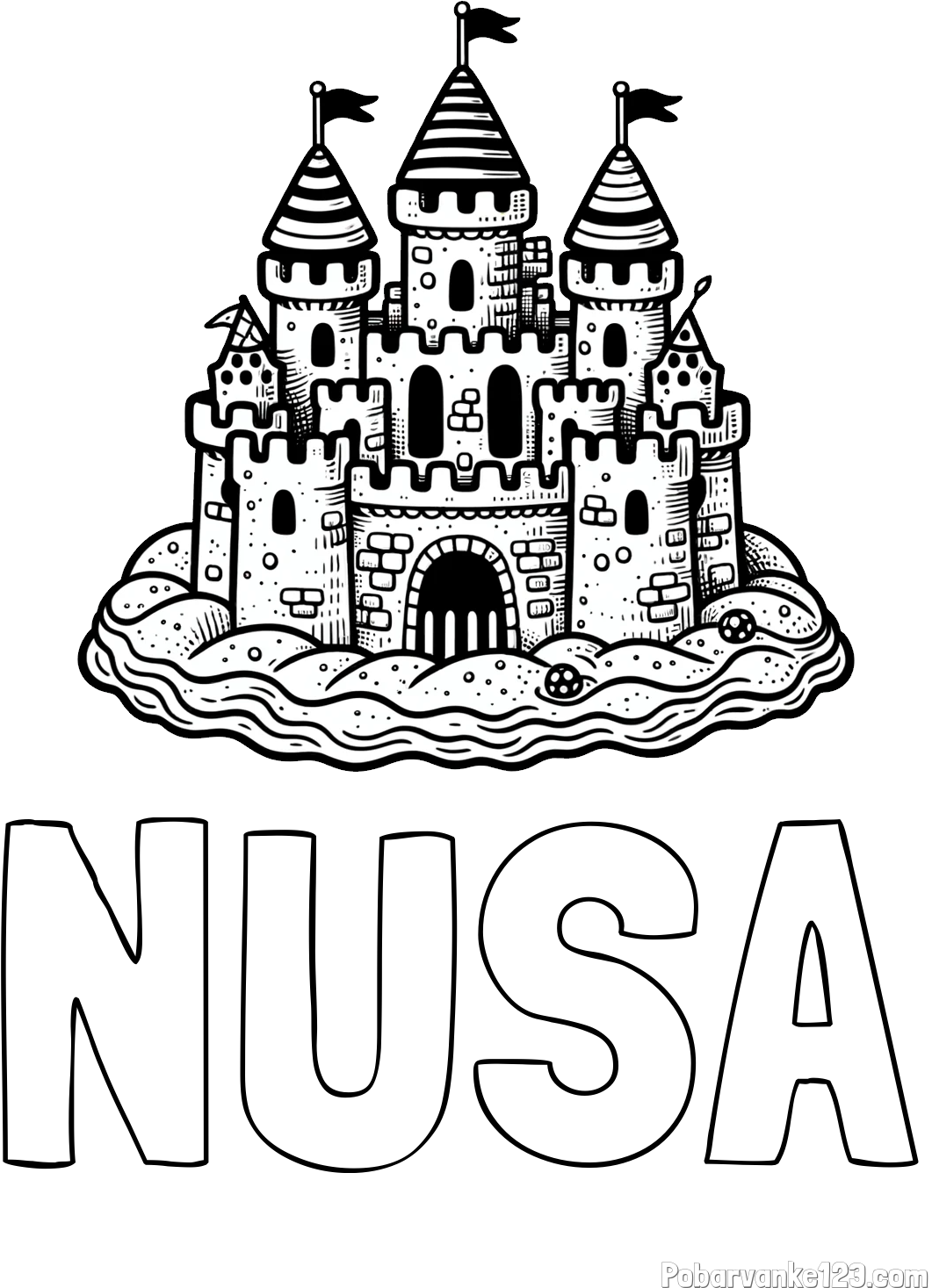 Pobarvanka imena NUŠA in pobarvanka velikega peščenega gradu