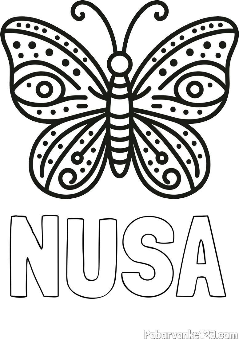 Pobarvanka imena NUŠA in preprosta pobarvanka metulja