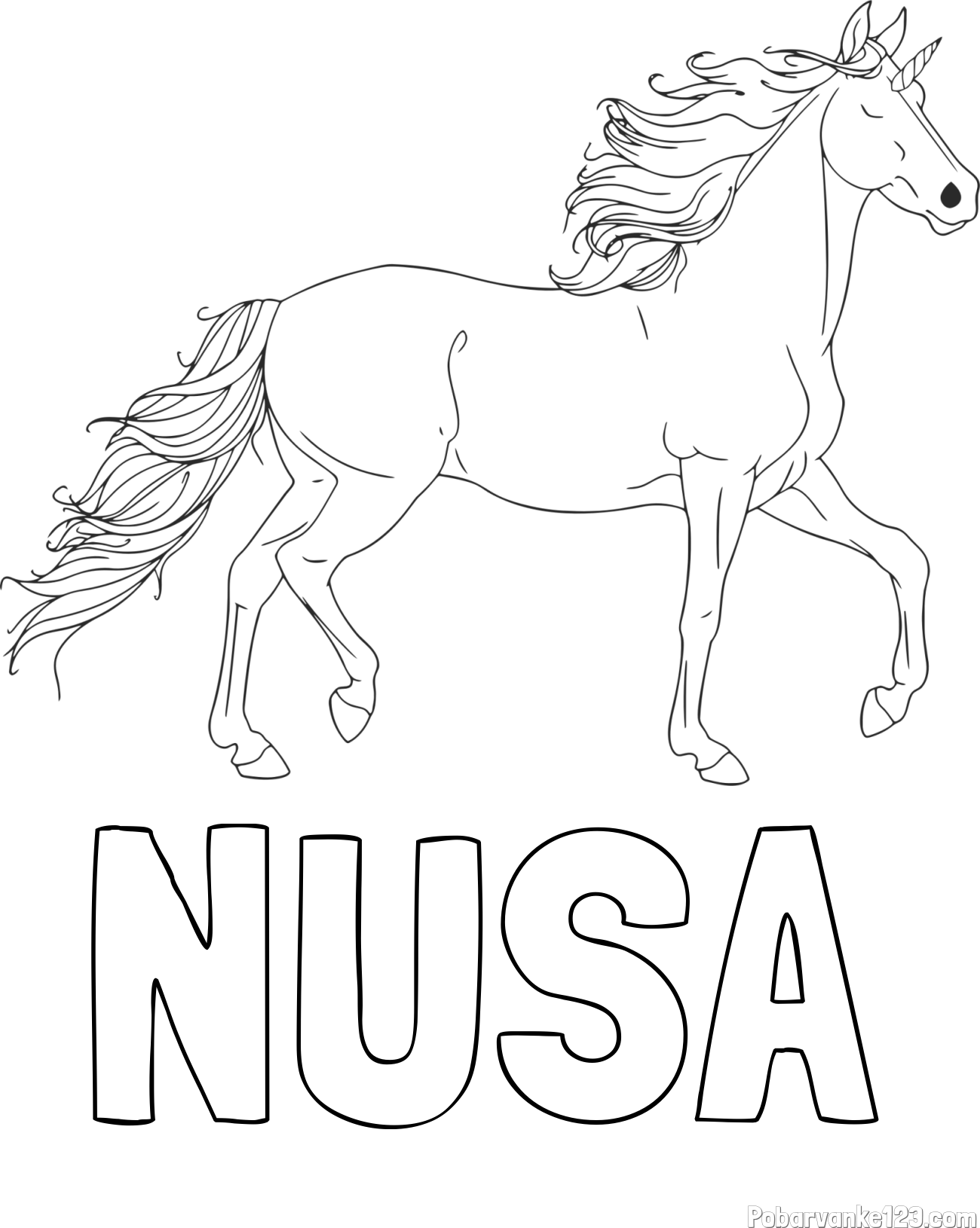 Pobarvanka imena NUŠA in samorog