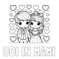 Online izdelana pobarvanka - Pobarvanka imena OČI IN MAMI in pobarvanka dveh zaljubljencev s srčki