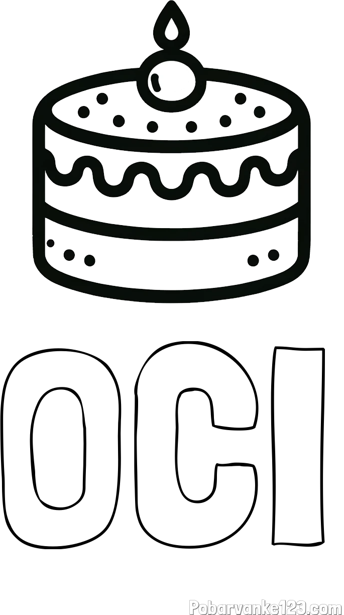 Pobarvanka imena OČI in otroška pobarvanka majhne torte