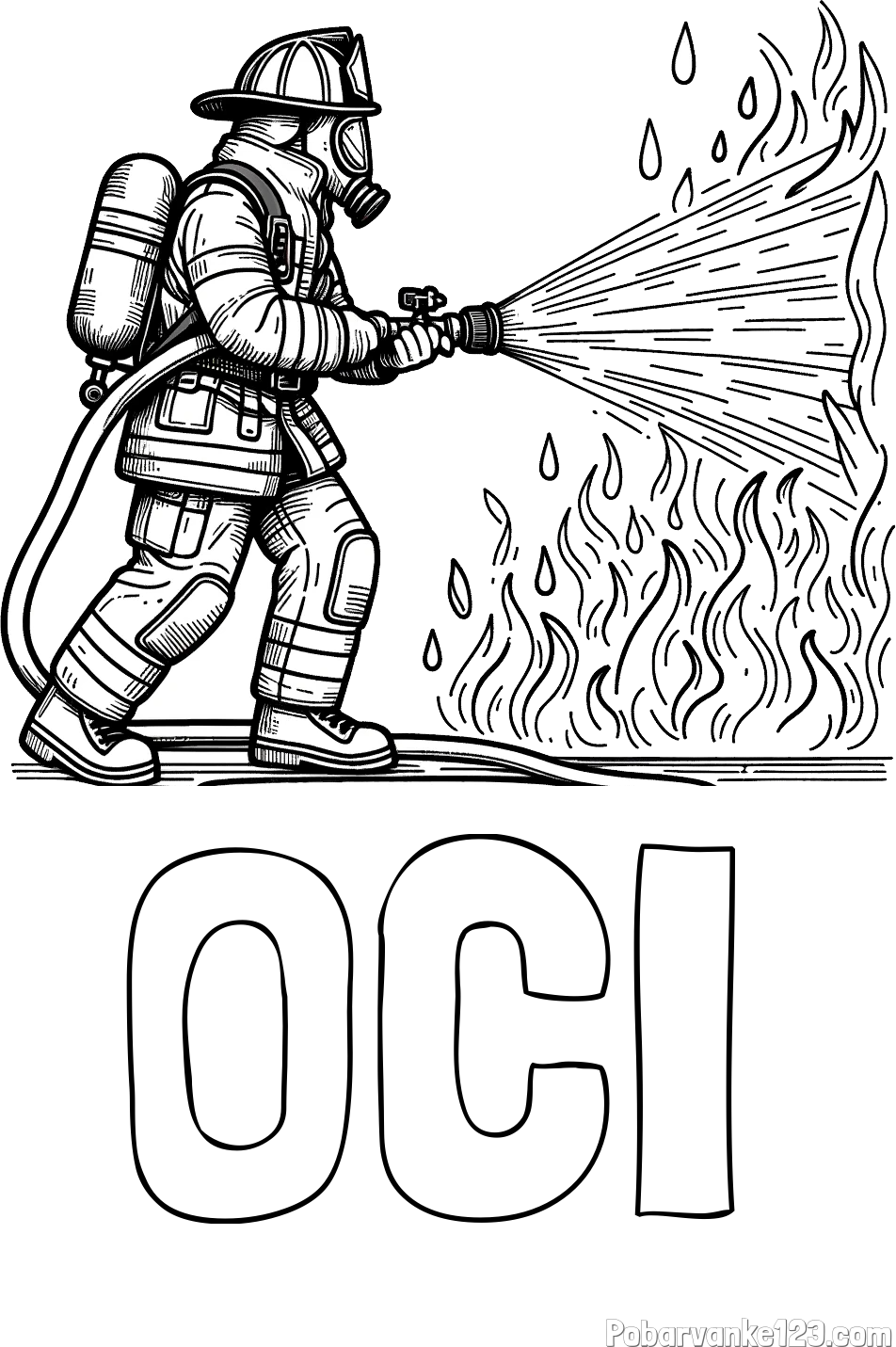 Pobarvanka imena OČI in pobarvanka gasilca pri gašenju požara