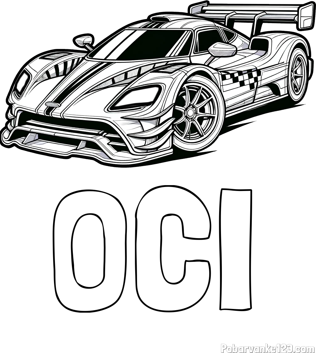 Pobarvanka imena OČI in pobarvanka modernega športnega avtomobila