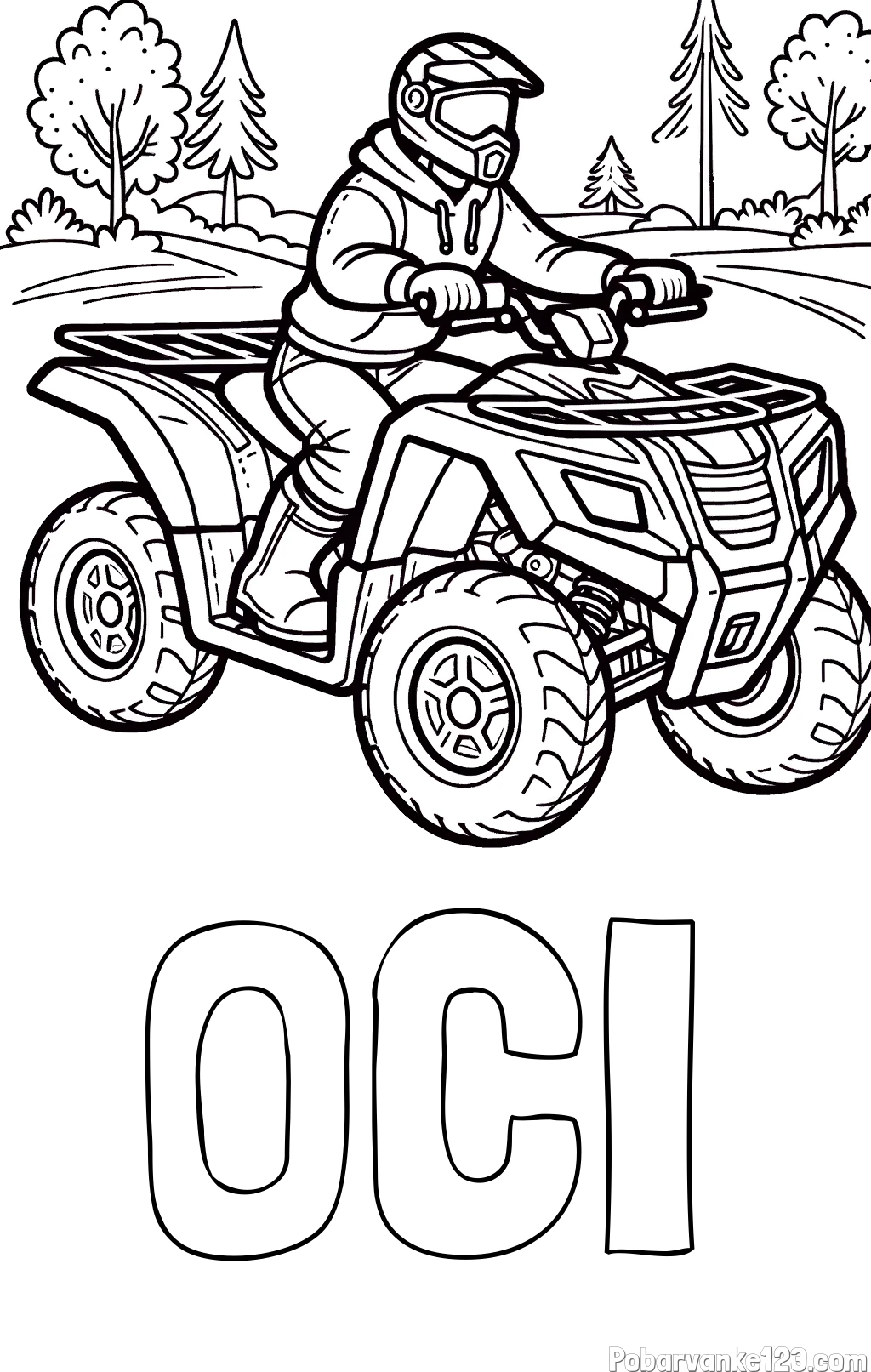 Pobarvanka imena OČI in pobarvanka motorista na štirikolesniku
