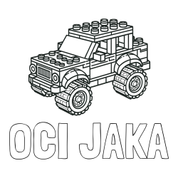 Online izdelana pobarvanka - Pobarvanka imena OČI JAKA in pobarvanka džipa sestavljenega iz LEGO kock
