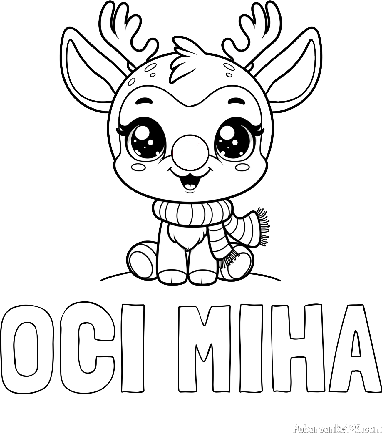 Pobarvanka imena OČI MIHA in otroška pobarvanka jelenčka Rudolfa s šalom okoli vratu