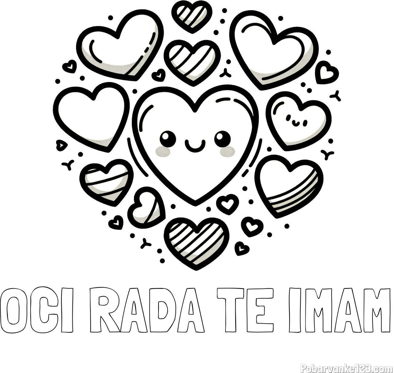 Pobarvanka imena OČI RADA TE IMAM in pobarvanka srčkov