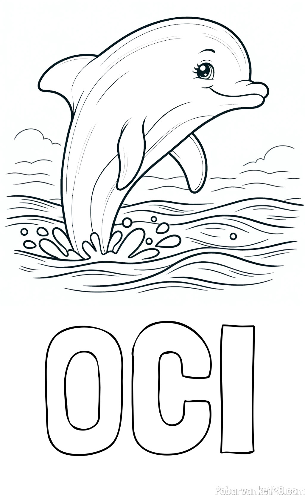 Pobarvanka imena OČI ter ljubkega delfina