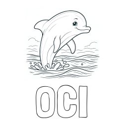 Pobarvanka imena OČI ter ljubkega delfina