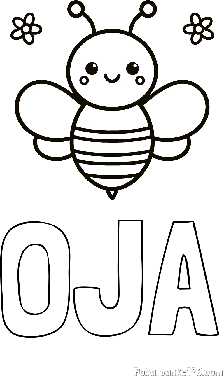 Pobarvanka imena OJA in otroška pobarvanka čebele