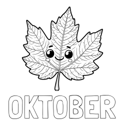 Online izdelana pobarvanka - Pobarvanka imena OKTOBER in otroška pobarvanka nasmejanega lista