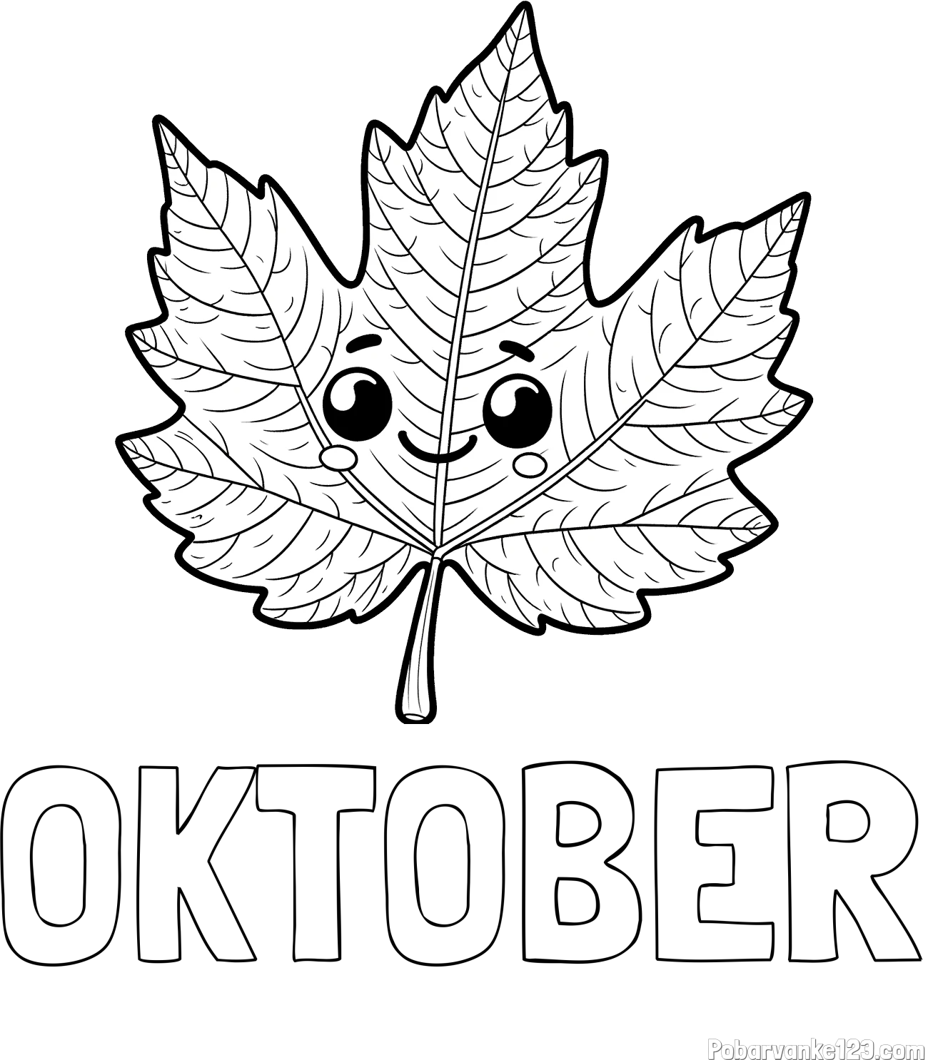 Pobarvanka imena OKTOBER in otroška pobarvanka nasmejanega lista