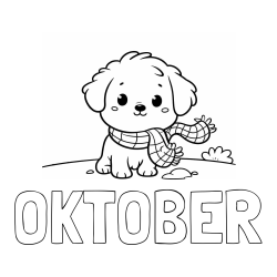 Online izdelana pobarvanka - Pobarvanka imena OKTOBER in pobarvanka prikupnega psička